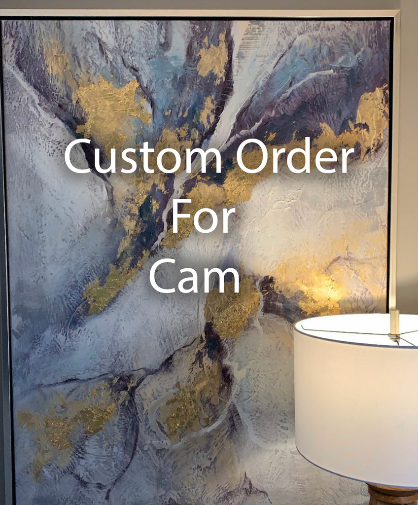 Copy of Custom Blue, white, gold, cream Abstract Art 36"wide  x 48"  tall Canvas for Cam