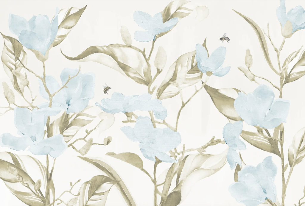 "Blue and Cream Magnolia" Oversized Wall Mural