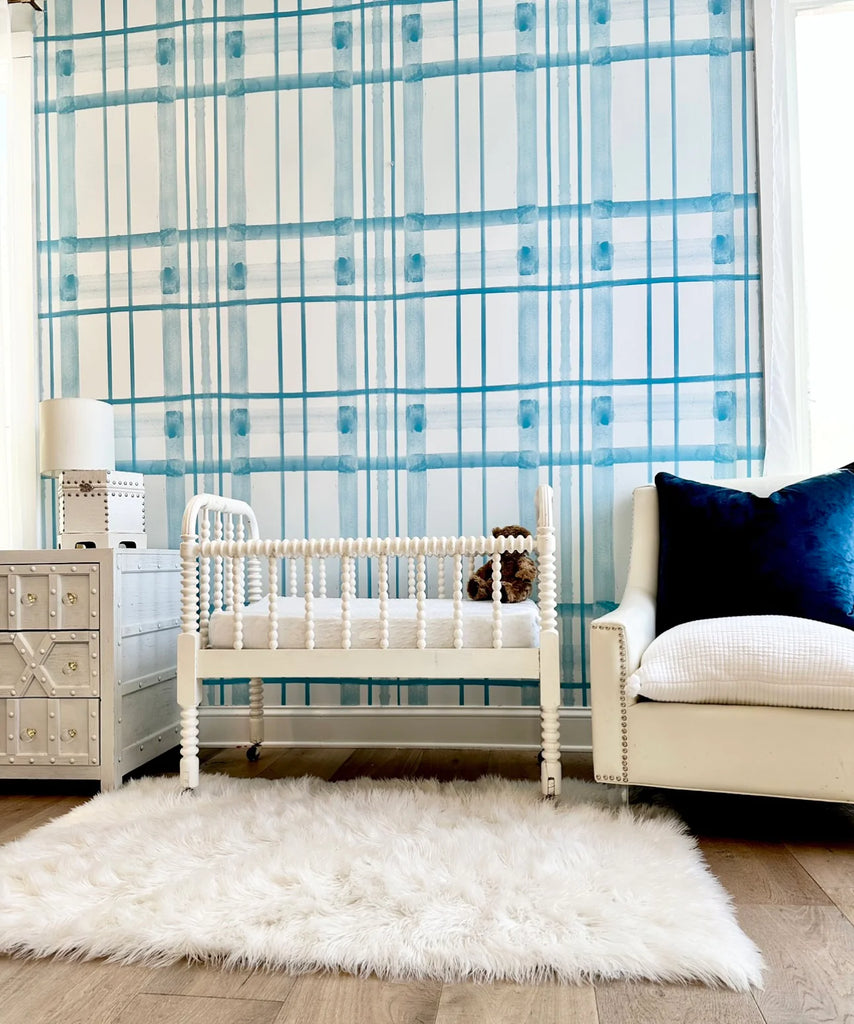 "Blue Watercolor Plaid" Oversize Wall Mural