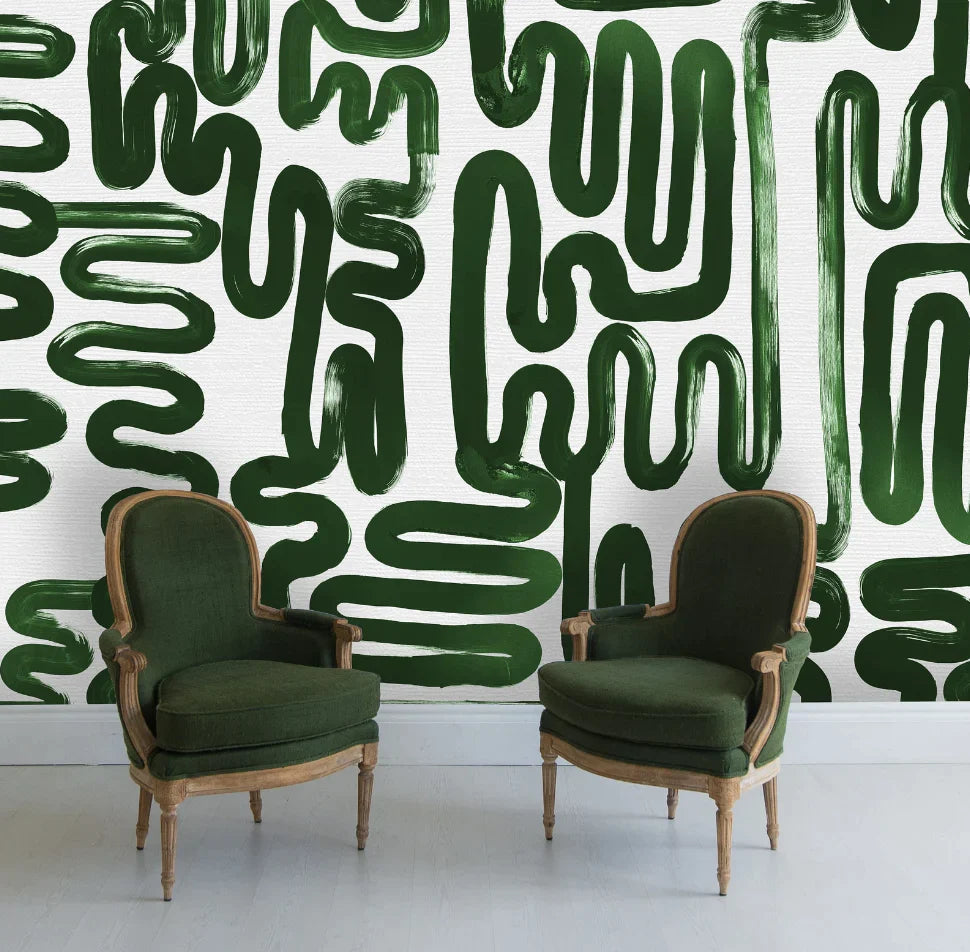 "Emerald Green Brush Strokes" Oversized Wall Mural