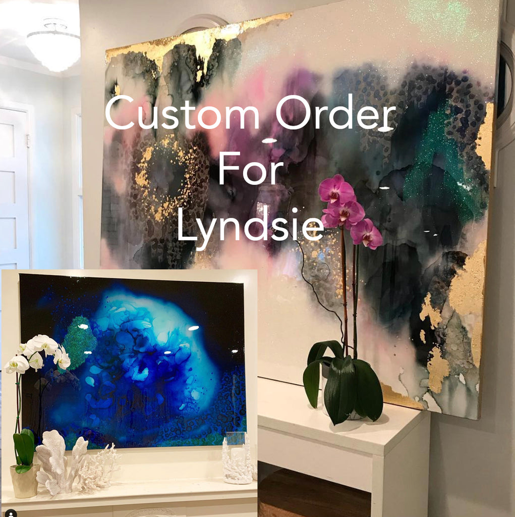 Custom Order For Lyndsie Light to Dark pinks and purples with White, silver, grey, Resin Coat 48" x 72" real Silver leaf