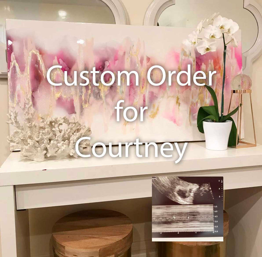 Custom Order for Courtney 24" x 48"  pink/rose gold with lots of shimmer and glitter with a touch of Turquoise