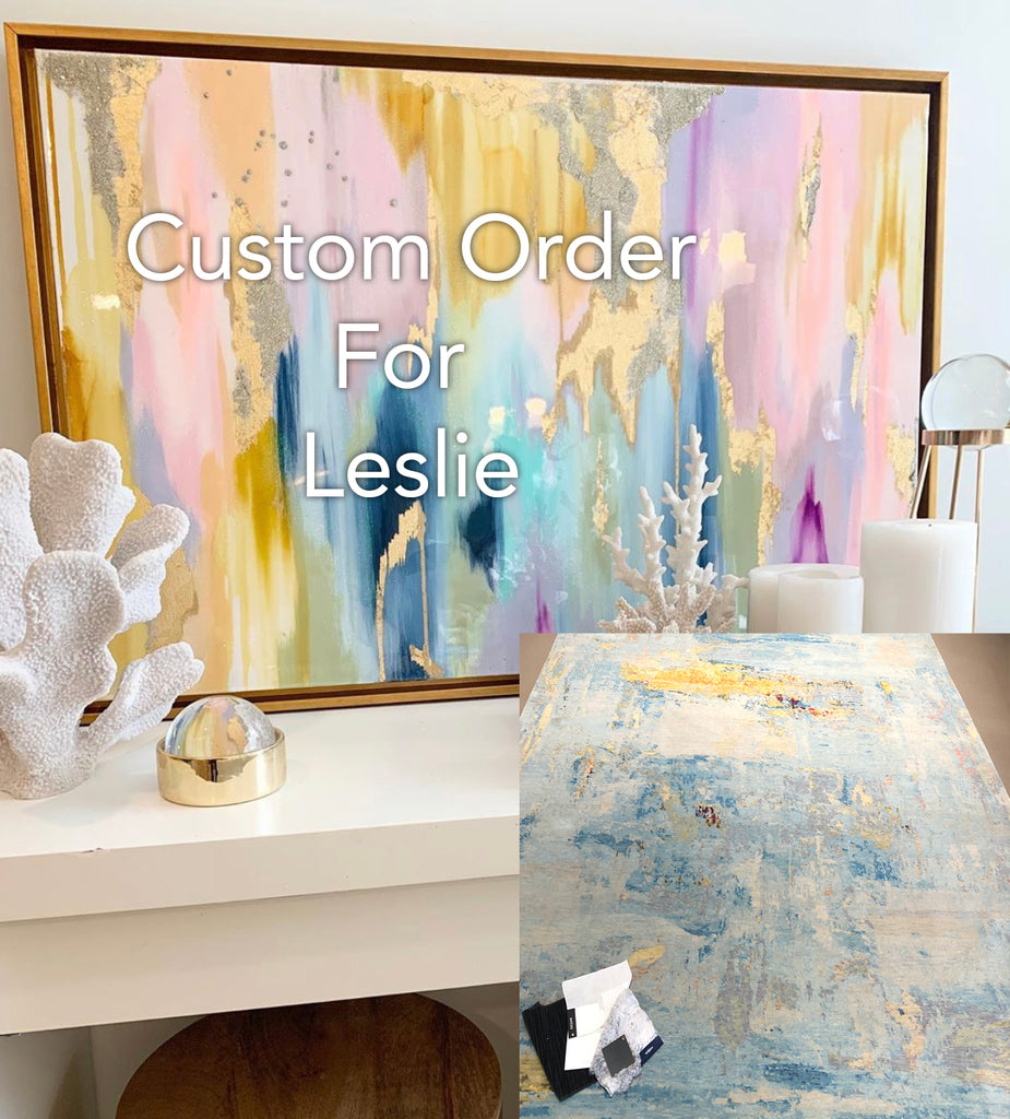 Custom Order For Leslie blue tones, subtle silver & gold with a touch of pinks 36" x 72" real metallic leaf