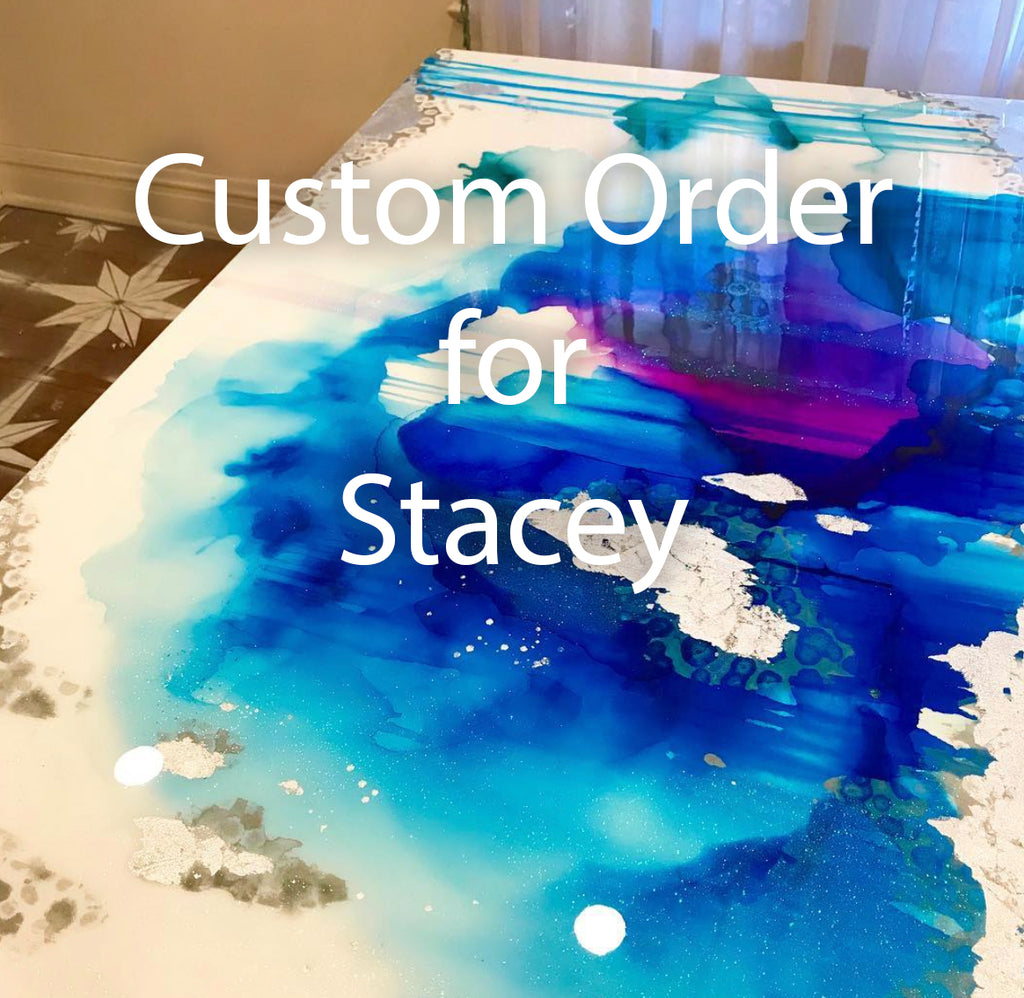 Upgrade for order #1046 to a 48" x 36" Canvas with White, Silver, Blue, Black, Silver leaf and epoxy resin