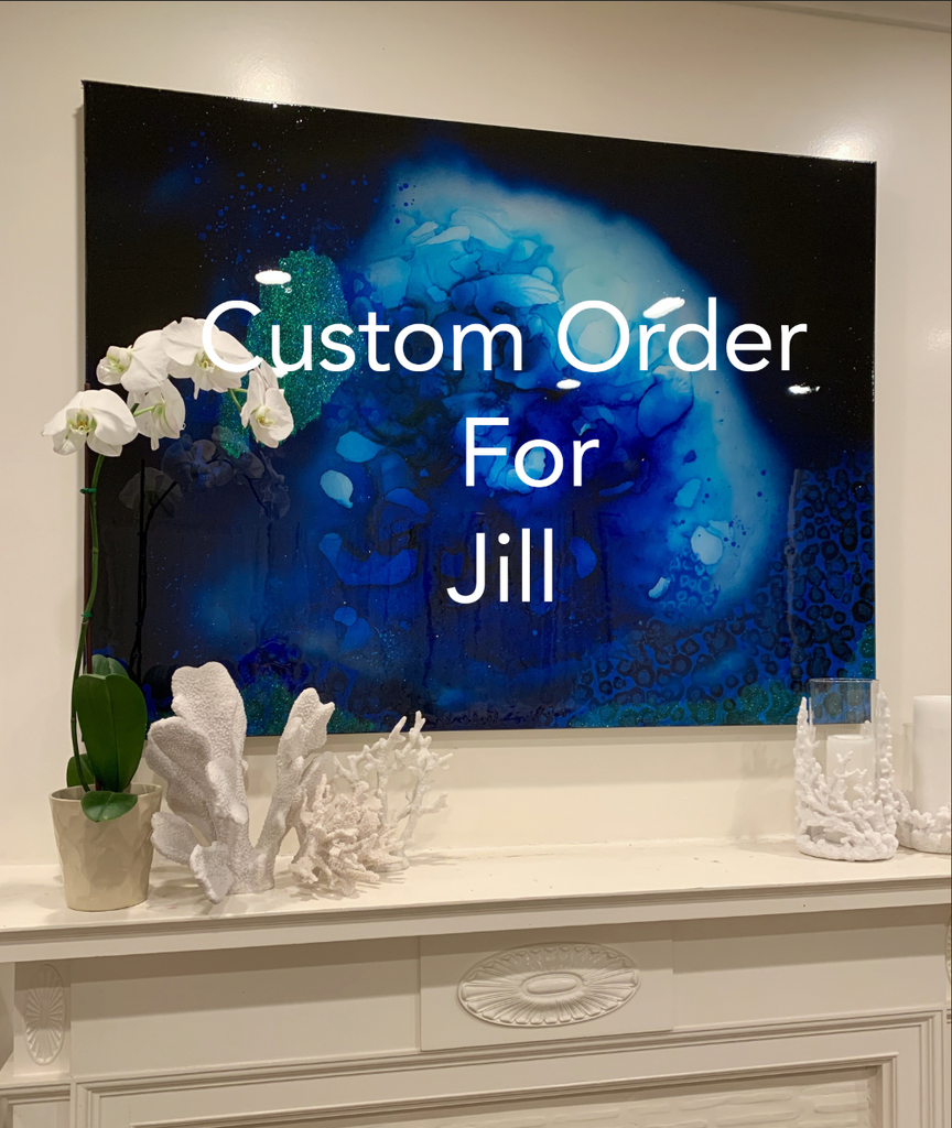 Custom Fuschia, Black & Silver "The Diving Bell" 36" x 24" Vertical Canvas for Jill