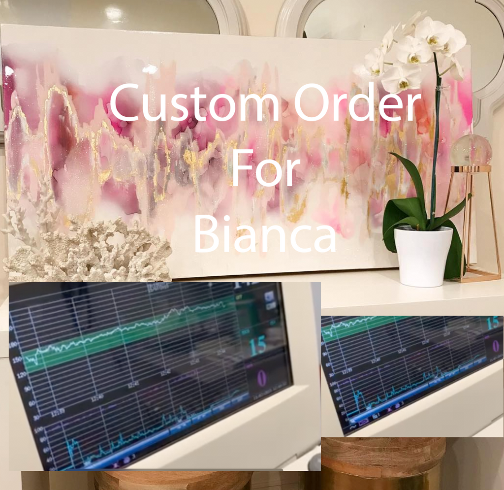 Custom Order for Bianca 24" x 48"  Baby Pink and Gold Heartbeat Painting