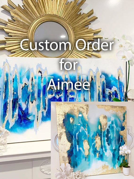 24" x 48" Custom Sapphire, turquoise, White, Silver Large Abstract Canvas Painting for Aimee