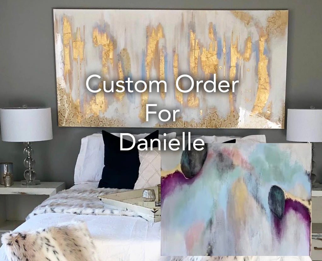 Custom order for Danielle Large Art, Large Canvas Painting, Gray Blue, Pink, Gold, Pastel, Glitter with and Resin 36" x 48" real gold leaf