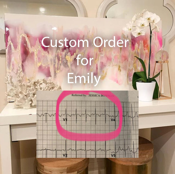 Custom Order for Emily 16" x 40" Heartbeat painting Teal, Light Pink, Dark Pink, Gray, White, Silver Glitter