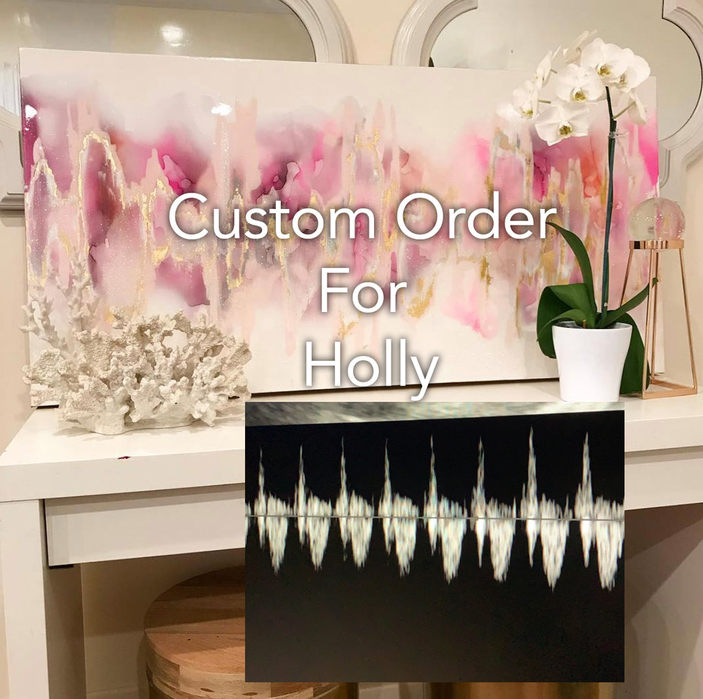 Custom Order for Holly 24" x 48" Pink and Gold Heartbeat Painting