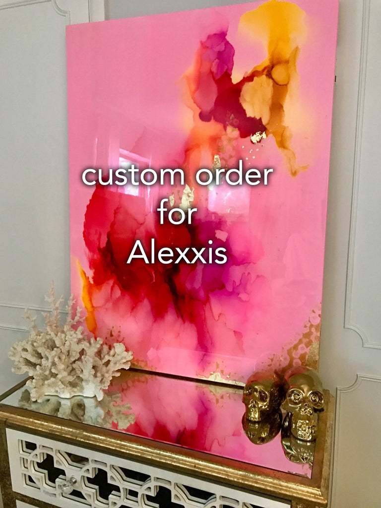 Custom Painting for Alexxis Gold Pink, Glitter with and Resin Coat  36" x 60" Gold Leaf